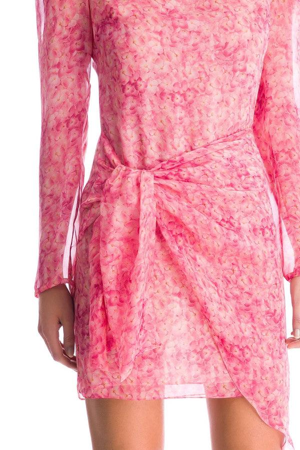 Adriana Degreas Hydrangea Puff-Sleeved Print Short Dress With Knot