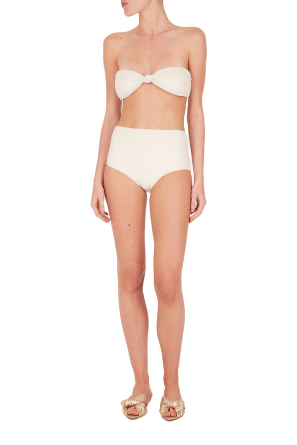 Adriana Degreas Ivory Hot Pants Bandeau Bikini With Hoop
