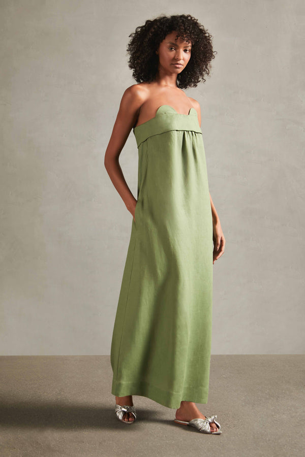 Adriana Degreas Jellyfish Solid Strapless Long Linen Dress