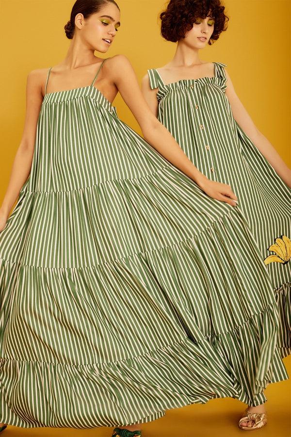 Adriana Degreas Josephine Striped Long Dress With Banana Detail