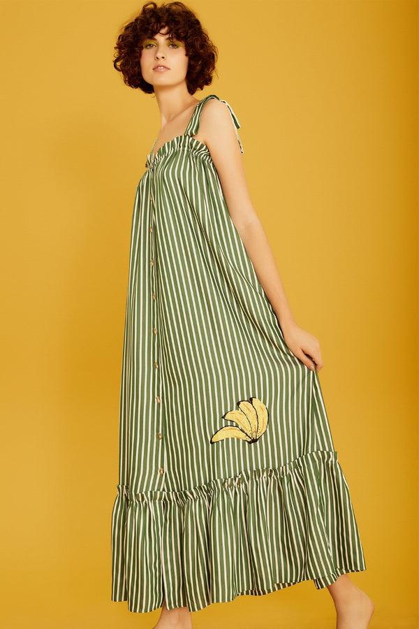 adriana degreas Josephine Striped Long Dress with Banana Detail