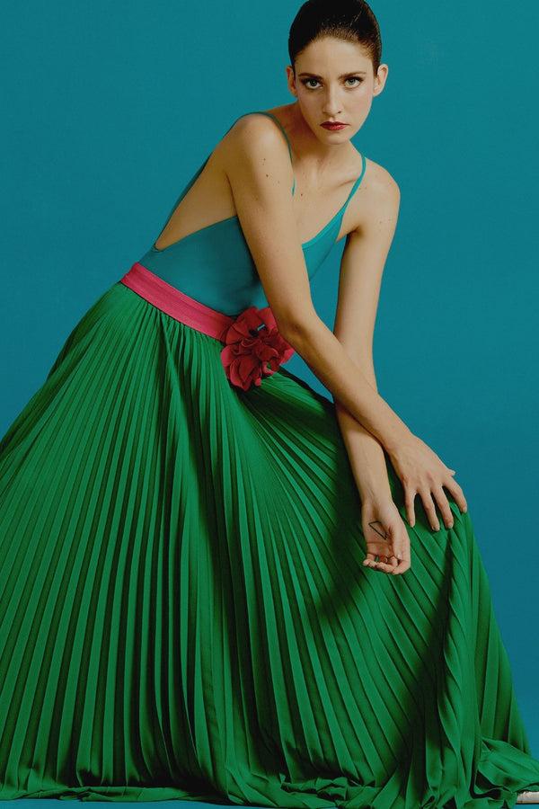 adriana degreas Le Fleur High Waist Pleated Long Skirt