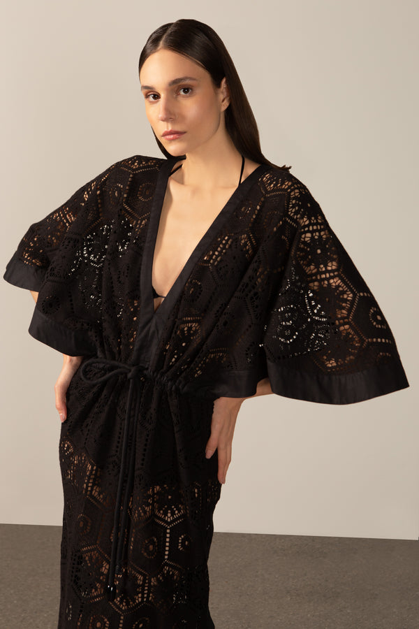 Adriana Degreas Le Sirenuse Lace V-Neck Lace Long Dress