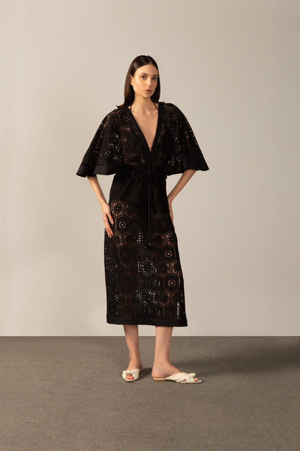 adriana degreas Le Sirenuse Lace V-Neck Lace Long Dress