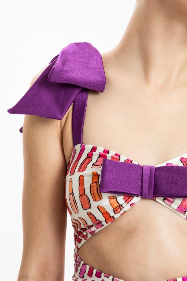 Adriana Degreas Lipstick Cut-Out Swimsuit With Bows