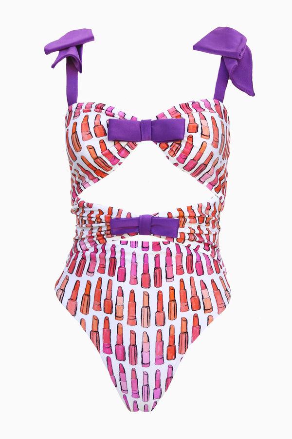 Adriana Degreas Lipstick Cut-Out Swimsuit With Bows
