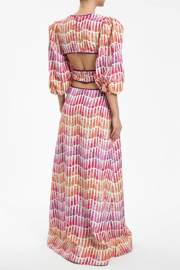 Adriana Degreas Lipstick Puff-Sleeved Long Dress With Bows