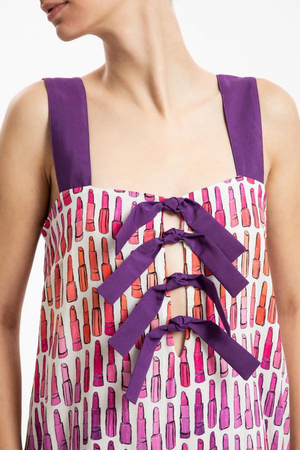 Adriana Degreas Lipstick Ruffled Long Dress With Bows