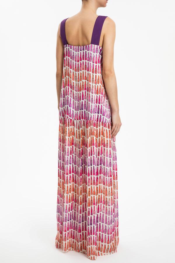 Adriana Degreas Lipstick Ruffled Long Dress With Bows