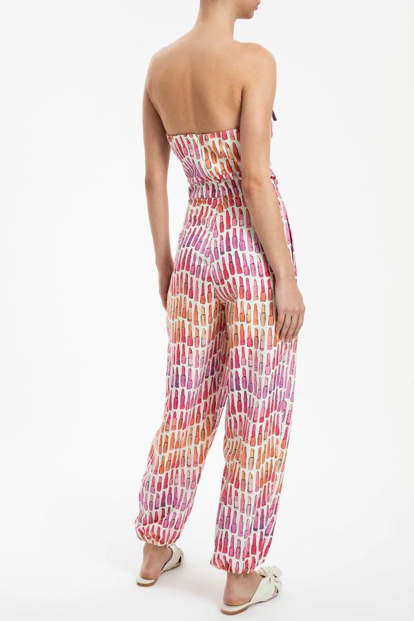 Adriana Degreas Lipstick Strapless Jumpsuit With Bow