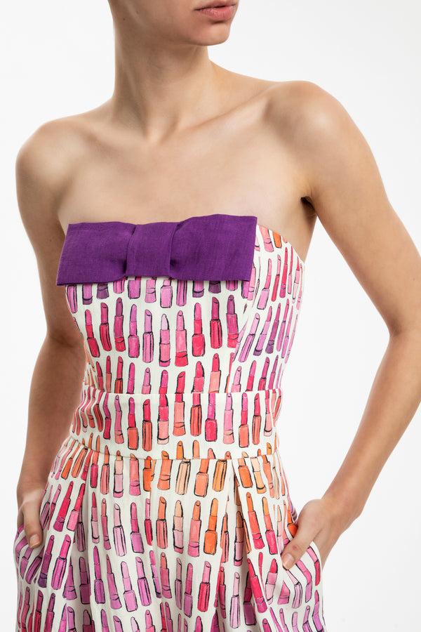 Adriana Degreas Lipstick Strapless Jumpsuit With Bow