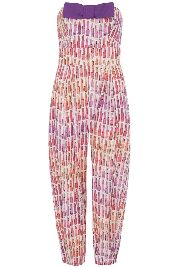 Adriana Degreas Lipstick Strapless Jumpsuit With Bow