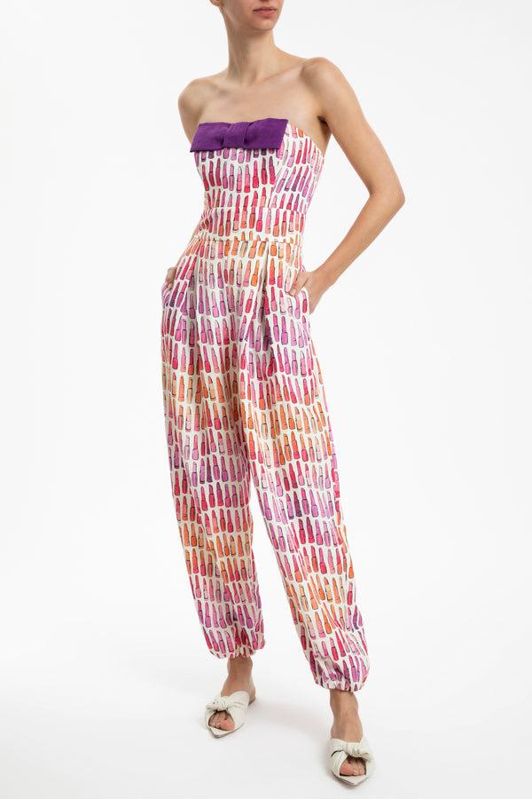 adriana degreas Lipstick Strapless Jumpsuit With Bow
