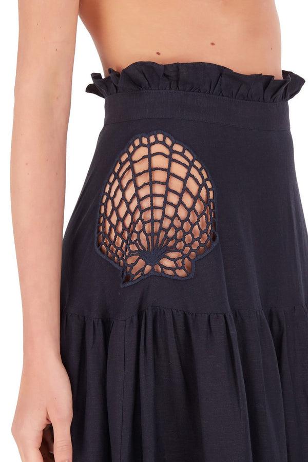 Adriana Degreas Marine Long Skirt With Seashell Embroidery