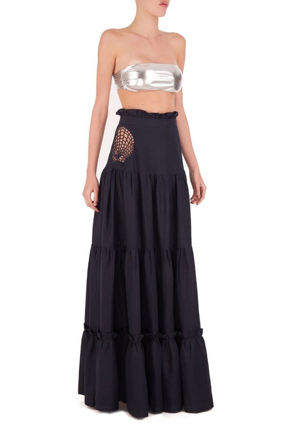 Adriana Degreas Marine Long Skirt With Seashell Embroidery