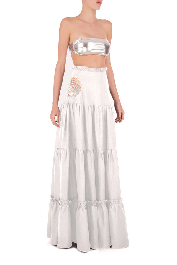 adriana degreas Marine Long Skirt With Seashell Embroidery