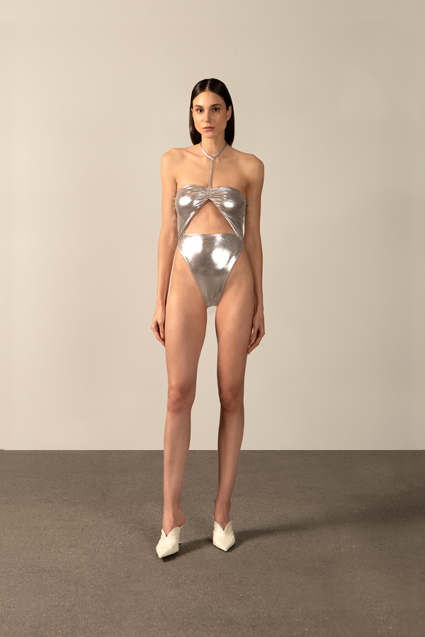 adriana degreas Metallic Cut-Out Halterneck Swimsuit