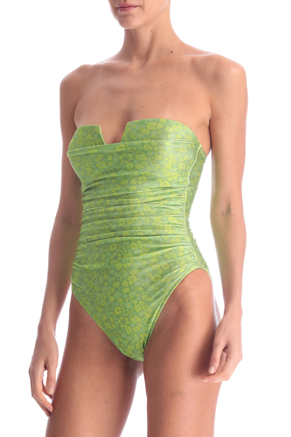 Adriana Degreas Mini Vintage Flower High-Leg Strapless Frilled Swimsuit