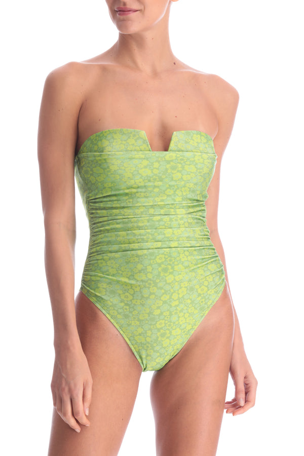 Adriana Degreas Mini Vintage Flower High-Leg Strapless Frilled Swimsuit