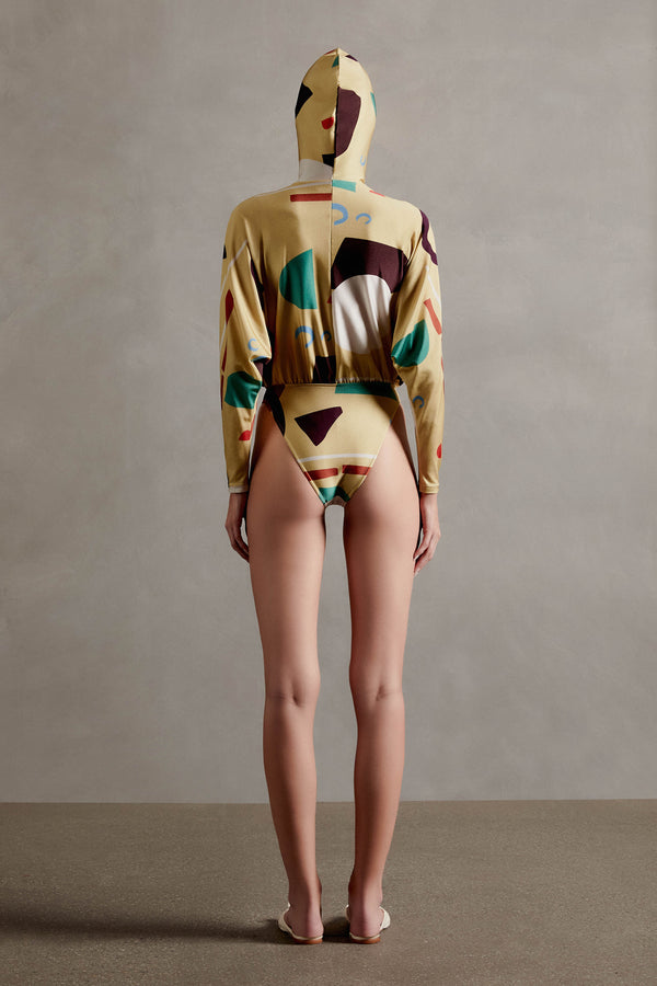 Adriana Degreas Modernism Long-Sleeve Hooded Bodysuit