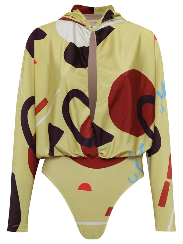 Adriana Degreas Modernism Long-Sleeve Hooded Bodysuit