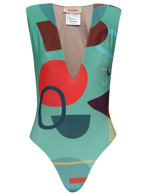 Adriana Degreas Modernism Shoulder-Pad High-Leg Swimsuit