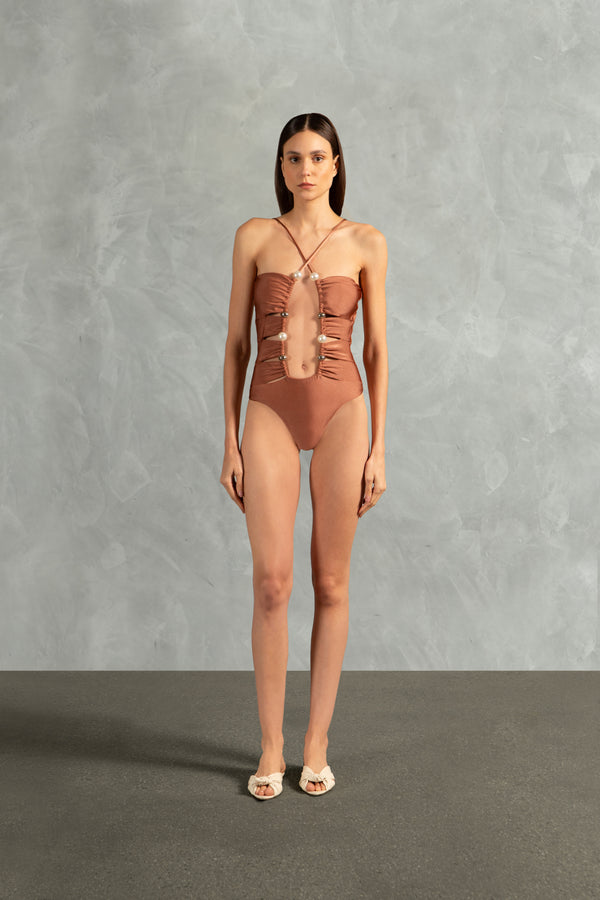 adriana degreas Oysters Solid Cut-Out Swimsuit With Pearls