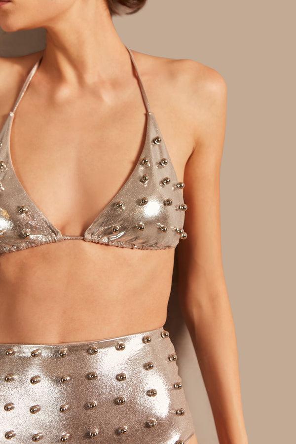 Adriana Degreas Oysters Solid High-Waisted Bikini With Pearls