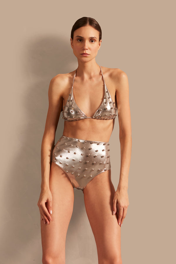 adriana degreas Oysters Solid High-Waisted Bikini With Pearls