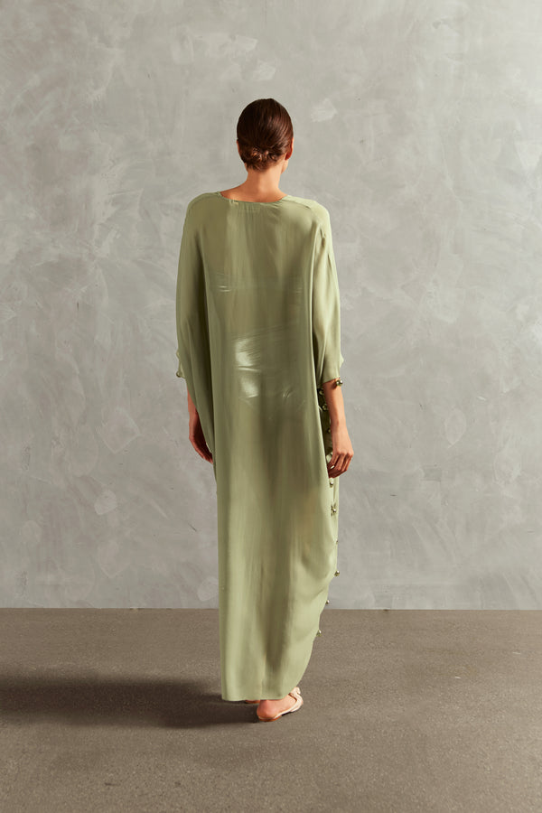 Adriana Degreas Oysters Solid Long Kaftan With Pearls