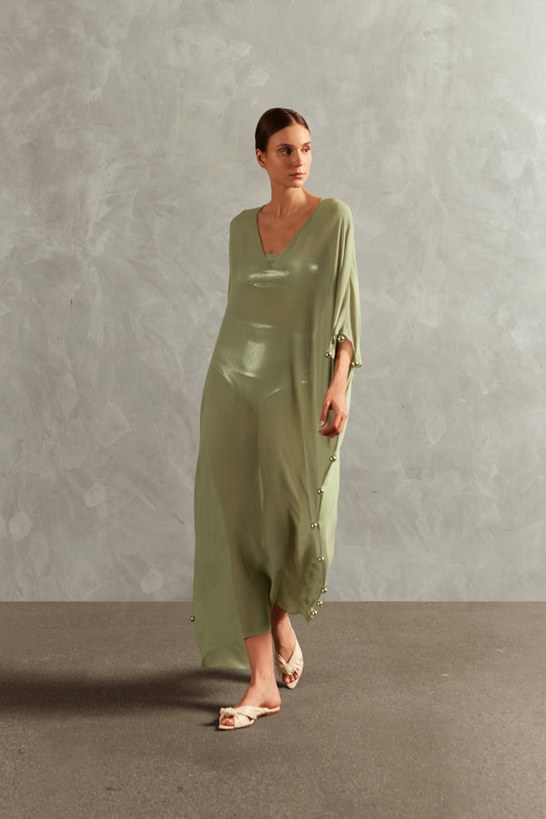 adriana degreas Oysters Solid Long Kaftan With Pearls