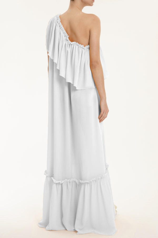 Adriana Degreas Pineapple One Shoulder Long Dress With Ruffles