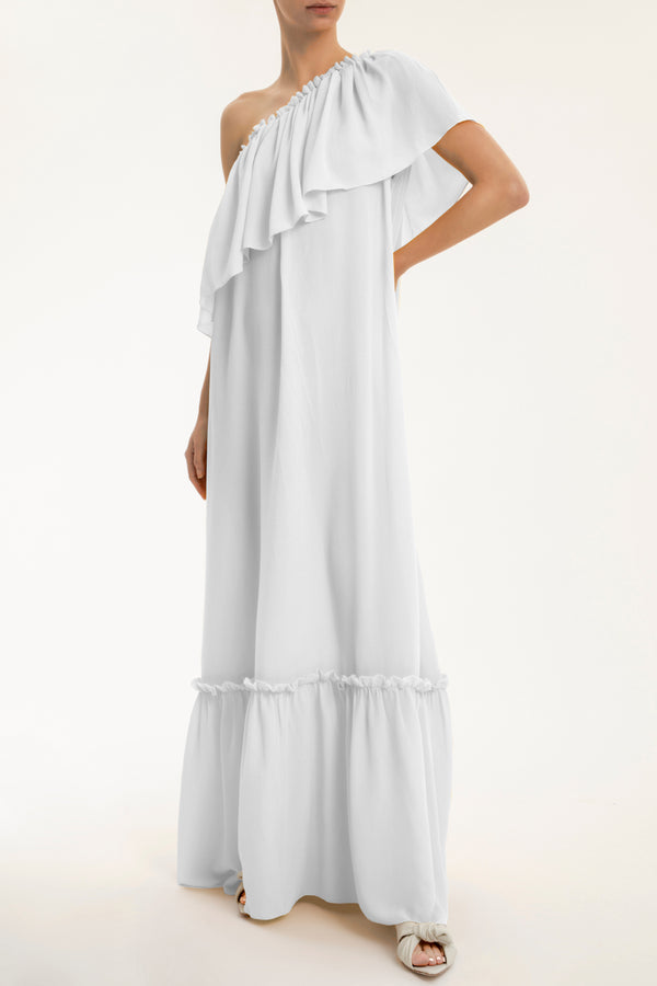 adriana degreas Pineapple One Shoulder Long Dress with Ruffles