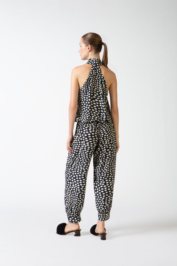 Adriana Degreas Pois One-Shoulder High-Neck Jumpsuit