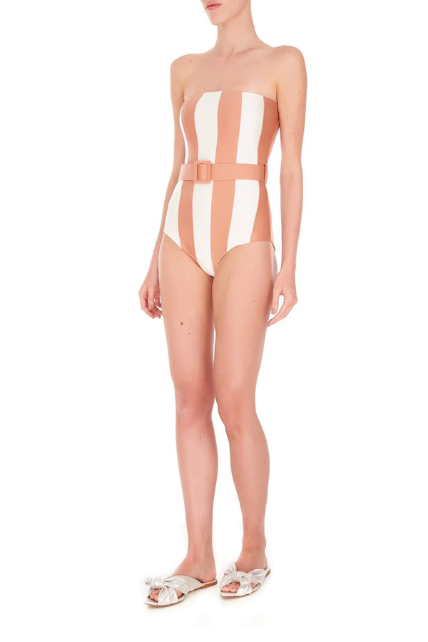 Adriana Degreas Porto Striped Strapless Swimsuit With Belt