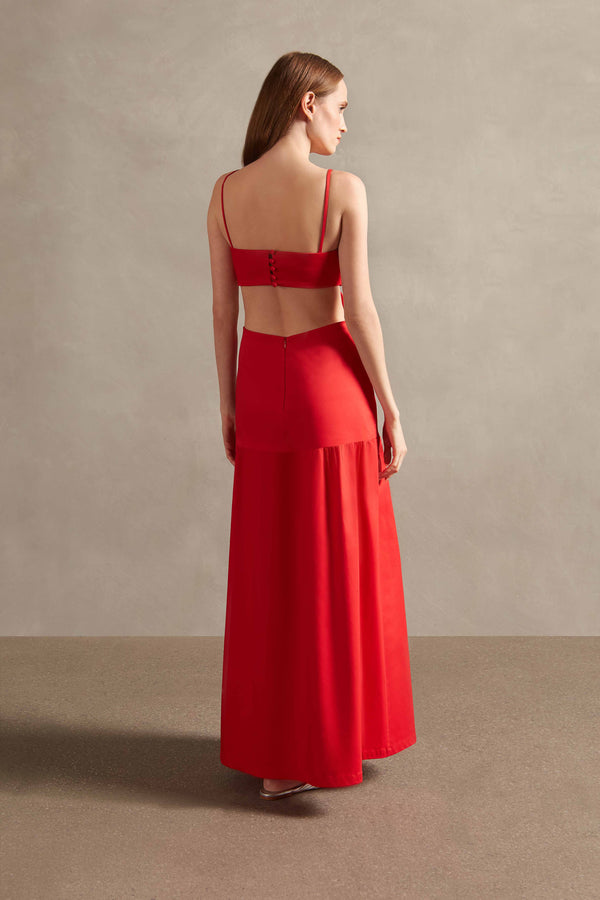 Adriana Degreas Red Solid Cotton Cut-Outs Long Dress