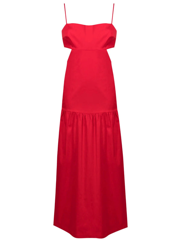 Adriana Degreas Red Solid Cotton Cut-Outs Long Dress
