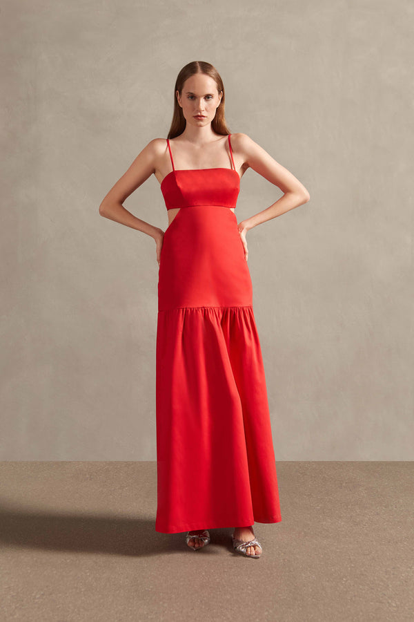 adriana degreas Red Solid Cotton Cut-Outs Long Dress