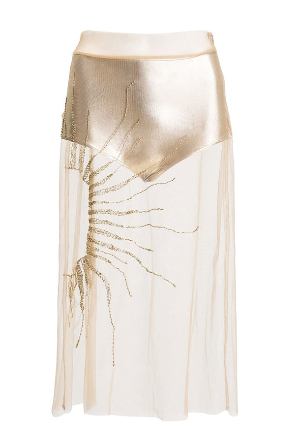 Adriana Degreas Soleil Embroidered Midi Skirt With Hot Pants