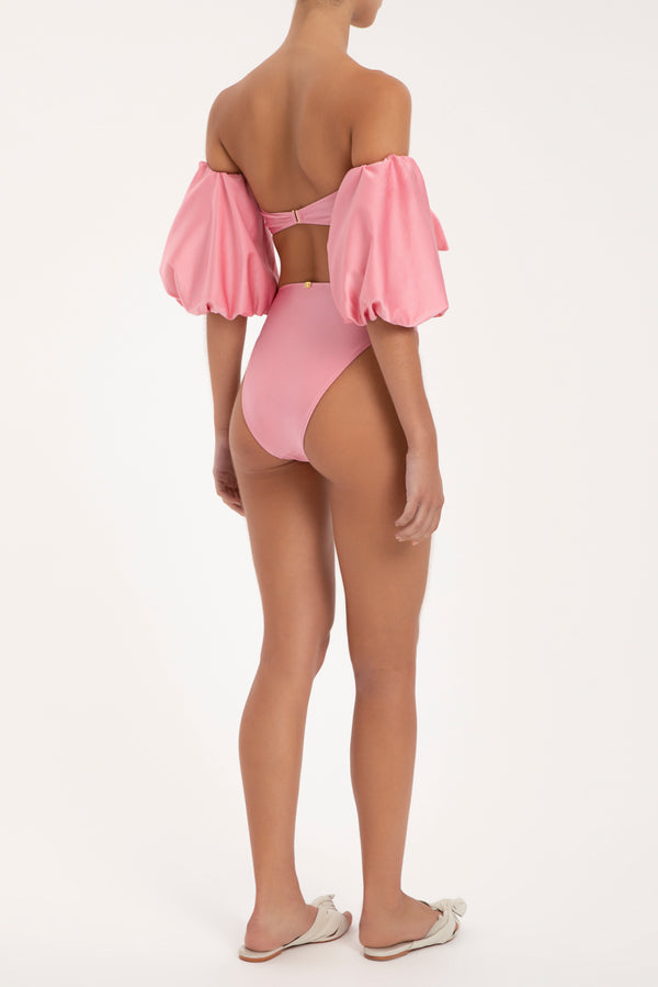 Adriana Degreas Solid Carre Vintage Puff-sleeved Bikini With Knot