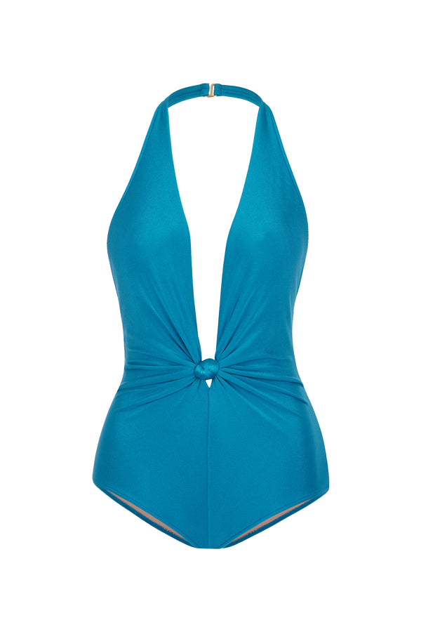 Adriana Degreas Solid Halterneck Swimsuit With Knot