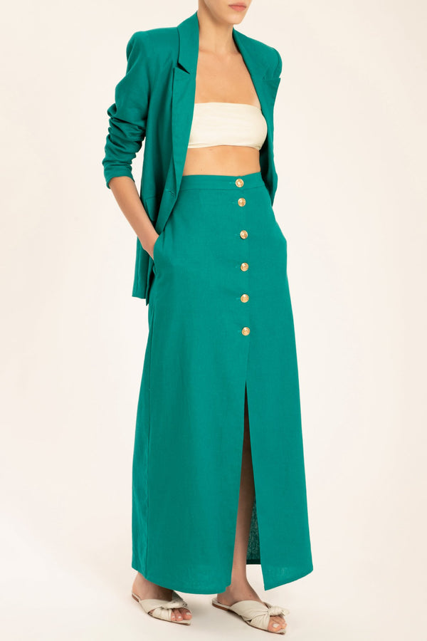Adriana Degreas Solid Long Buttoned Skirt With Front Slit