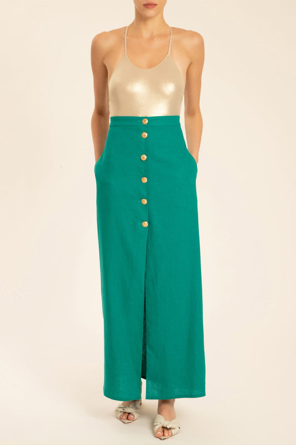 adriana degreas Solid Long Buttoned Skirt With Front Slit