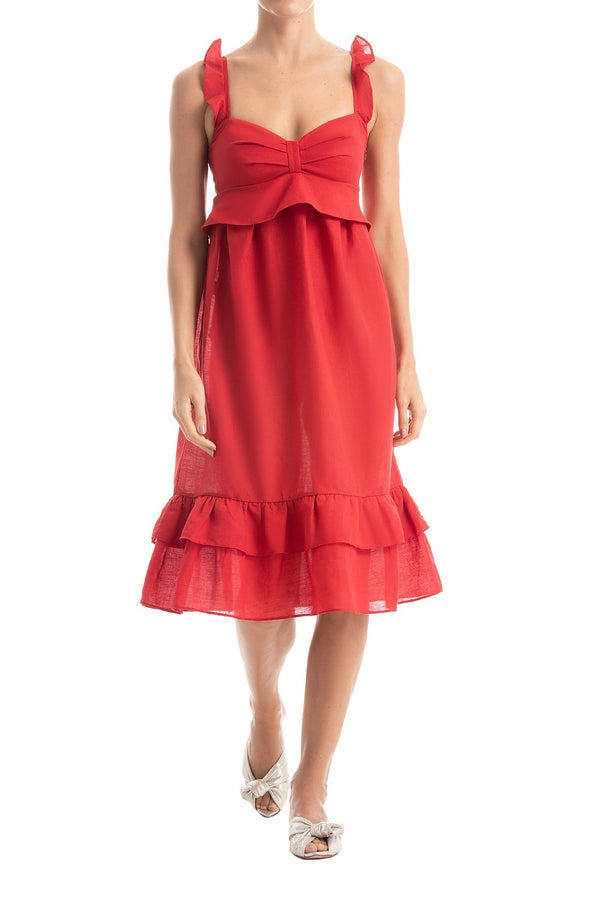 adriana degreas Solid Ruffled Midi Dress With Straps