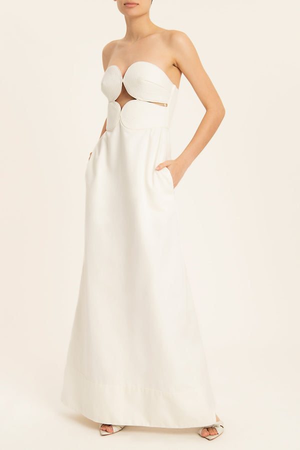 adriana degreas Solid Strapless Matelasse Long Dress