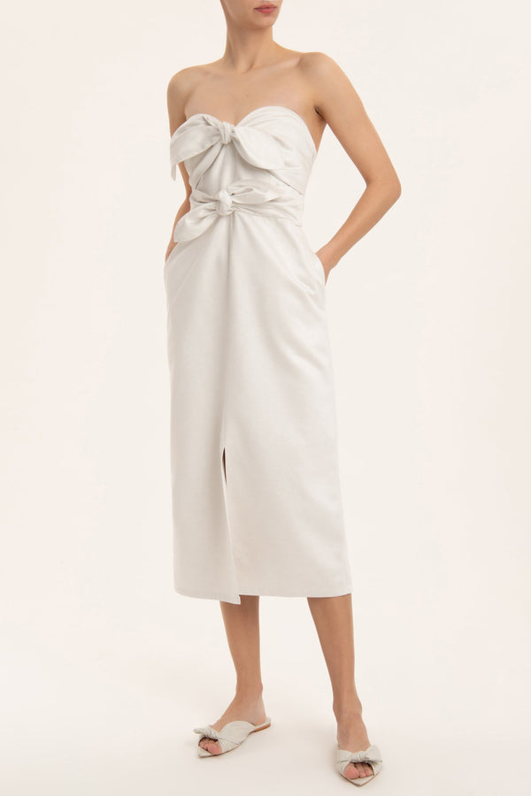Adriana Degreas Solid Strapless Midi Dress With Double Knot