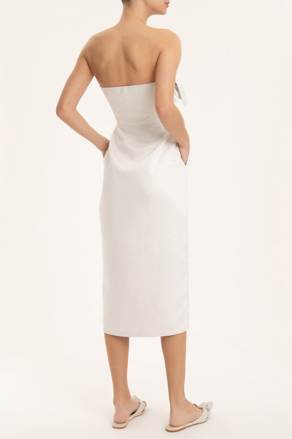Adriana Degreas Solid Strapless Midi Dress With Double Knot