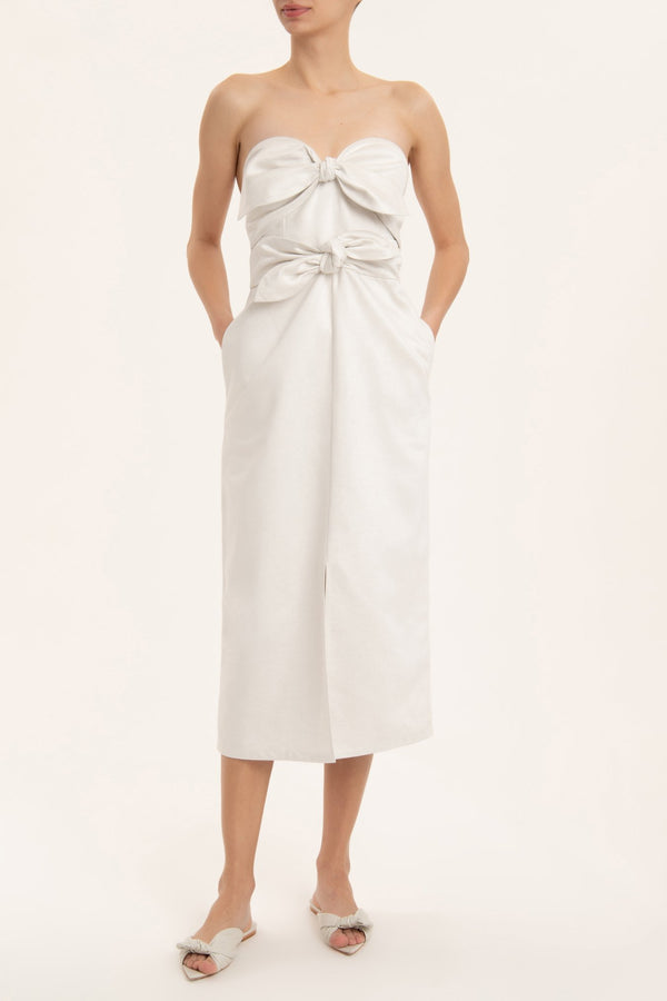 adriana degreas Solid Strapless Midi Dress With Double Knot