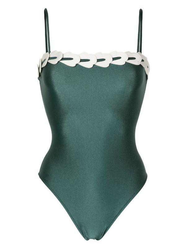 Adriana Degreas Spray Of Flower Solid Detailed Straps Swimsuit