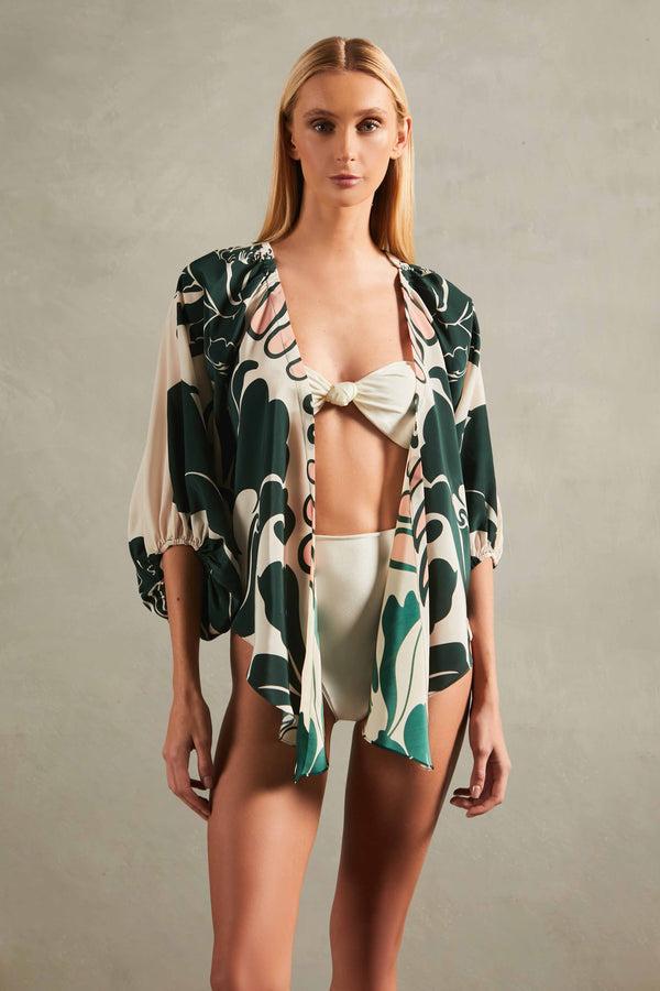 Adriana Degreas Spray Of Flower Voluminous Sleeves Shirt